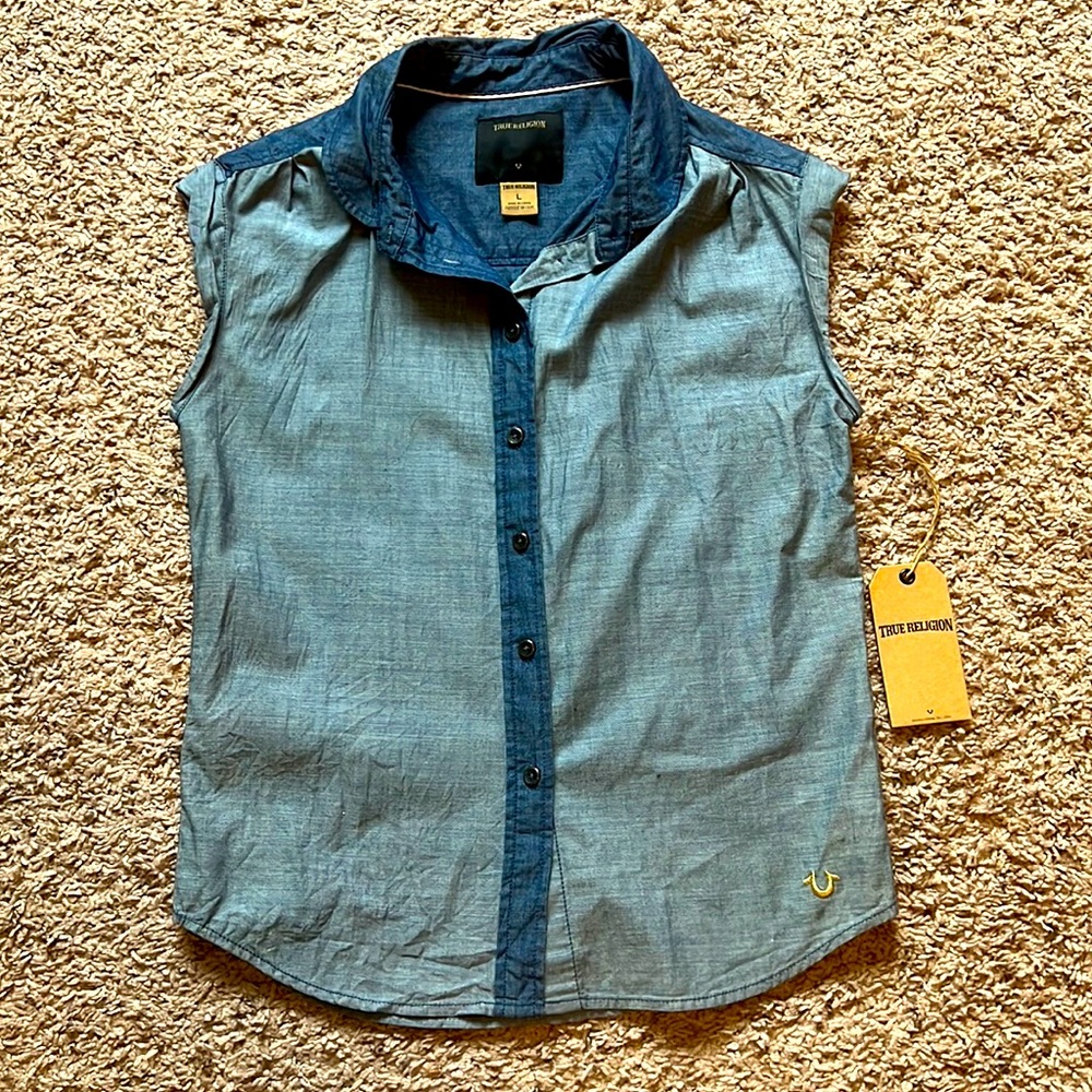 New True Religion short Sleeve Girls Denim Shirt